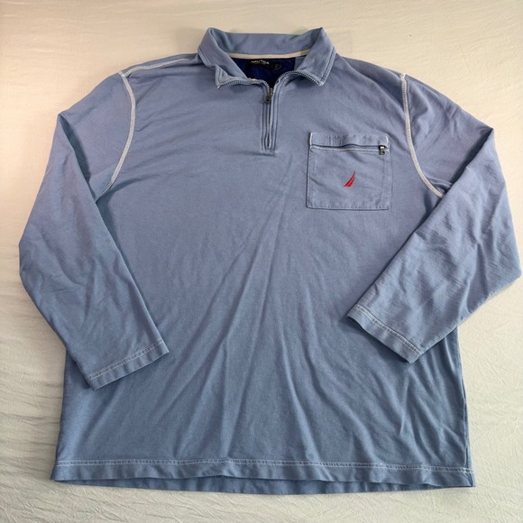 Nautica Other - Nautica Mens XXL Light Blue 1/4 Zip Pullover Cotton Jersey Long Sleeve Shirt